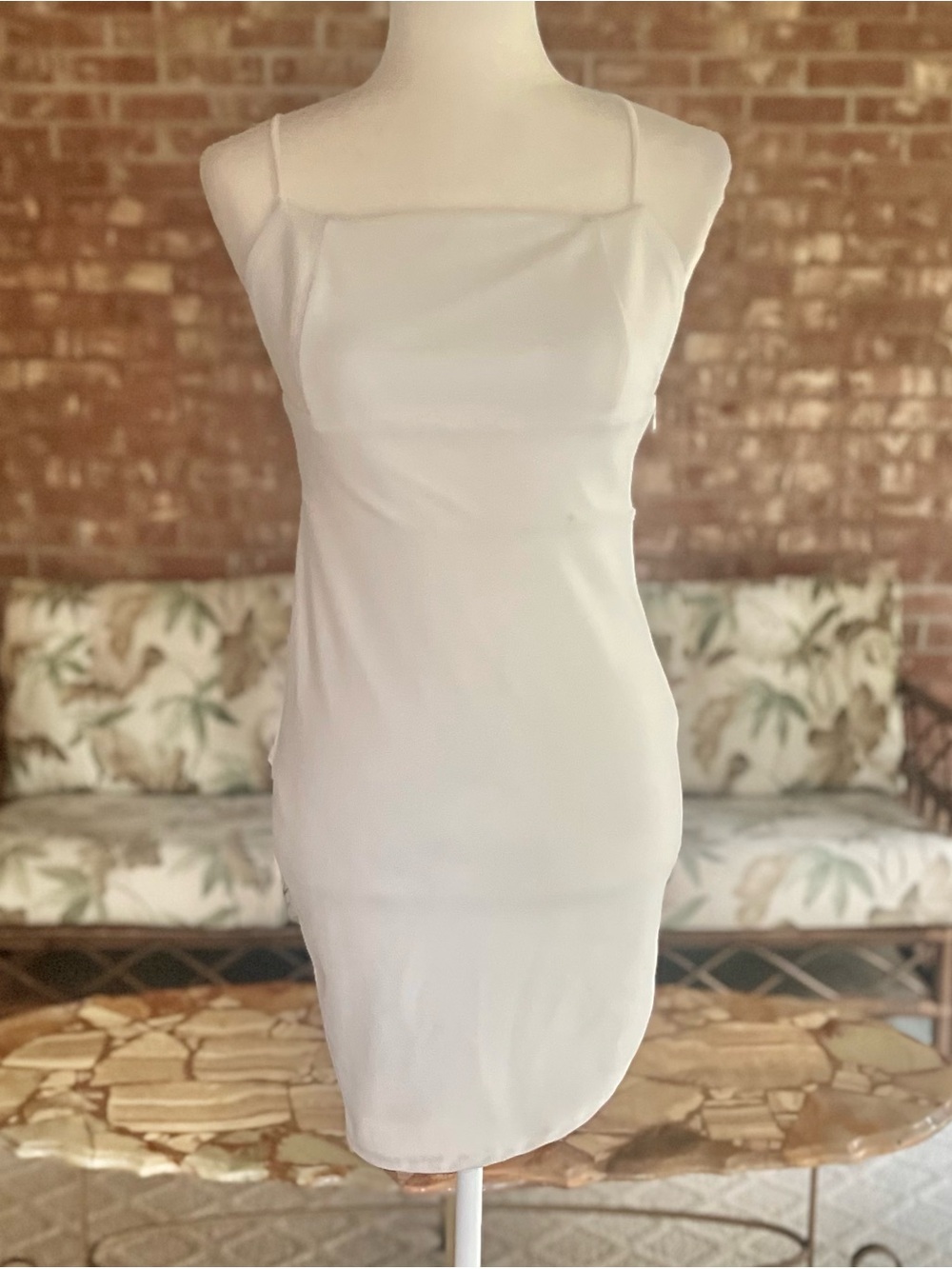 Lulus White Crisscross Strappy Back Asymmetrical Hem Bodycon Mini Dress S